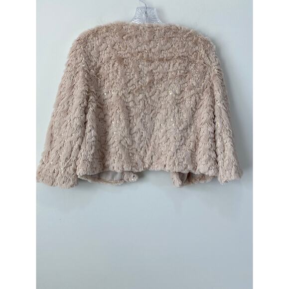 Y2K Faux Fur Bolero Jacket Sz L Forever 21 VTG Gold Sequin Cropped Penny Lane - Picture 8 of 8